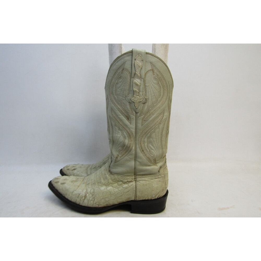 Rodeo Bravo Mens Size 8.5 D / 27.5 MEX Cream Leather Caiman Cowboy Western Boots